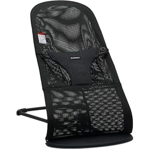 BabyBjörn Bouncer Bliss, Black Frame, Mesh, Black 2-in-1 Adjustable Baby Bouncer Seat and Toddler Chair, Newborn to Toddler (8-29 lbs), 4 Positions, Lightweight & Portable