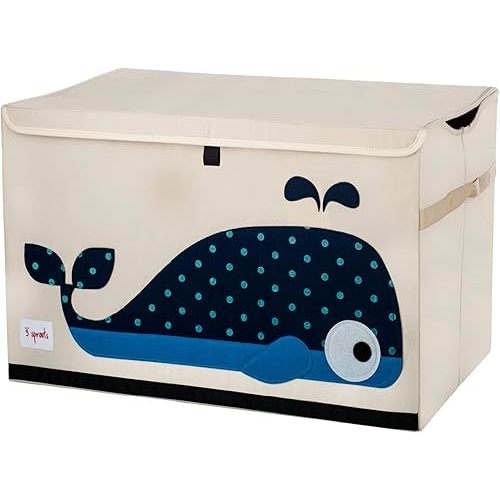 3 Sprouts Large Toy Chest for Kids with Lid and Handles - Collapsible Toy Storage Bin/Trunk/Box/Basket Organizer for Boys & Girls Playroom, Nursery, Whale