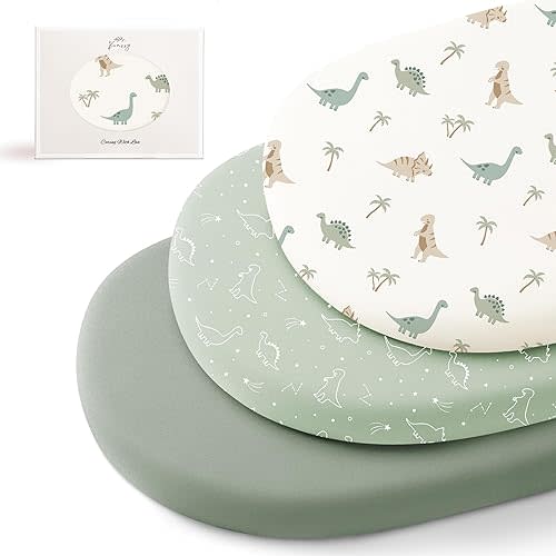Konssy 3 Pack Stretchy Bassinet Sheets for Baby Girl Boy, Soft Breathable Baby Bassinet Mattress Sheets Fit for Hourglass Oval Cradle, Moses Basket Rectangle Mattress (Flourish)