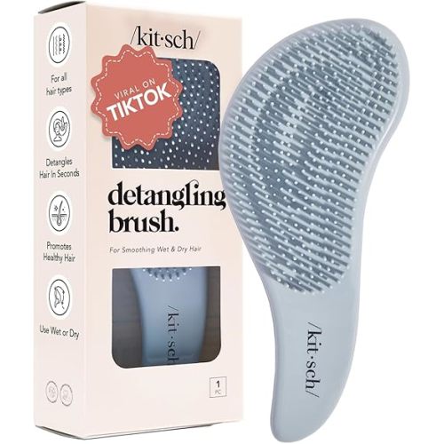 Kitsch Detangler Hair Brush for Curly or Straight, Wet and Dry Hair, Detangling Brush with Flexible Hairbrush Bristles, Hair brushes for Women & Men, Adults & Kids, for Shower & Travel - Haze Blue
