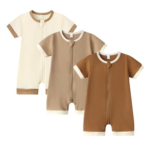 Bafeicao Unisex Baby Boy Girl 2 Pack Rompers Short Sleeve 2 Way Zipper One Piece Jumpsuits Clothes Sets