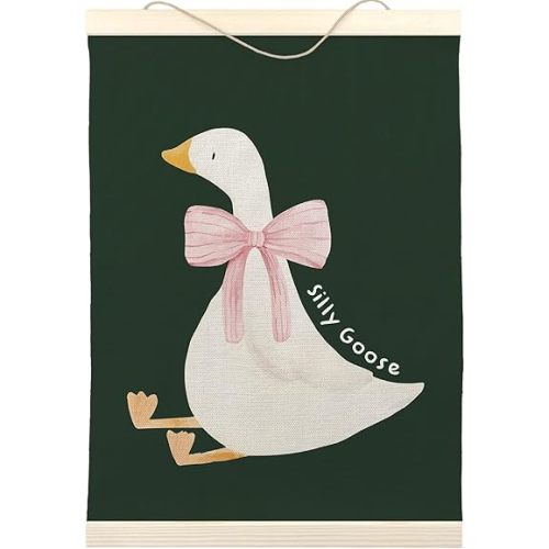 LKETW Silly Goose Wall Art Poster Hanger Frame 12x16 inch, Goose Decor, Goose Gifts, Cute Goose Wall Art for Room, Bow Goose Hanging Banner Decor for Dorm Bedroom, goose nursery decor
