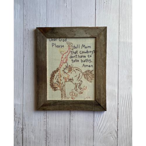 Barn wood framed cowboy picture, cowboy bathroom picture, cowboy nursery decor, western bathroom accessory, rustic home decor, cowboy bath
