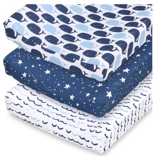 The Peanutshell Baby Girl or Boy Changing Pad Covers Set of 3 - Ultra Soft Baby Changing Pad Cover - Fits Standard Changing Table Pads, Durable, Machine Washable Sheets - Nautical Whale