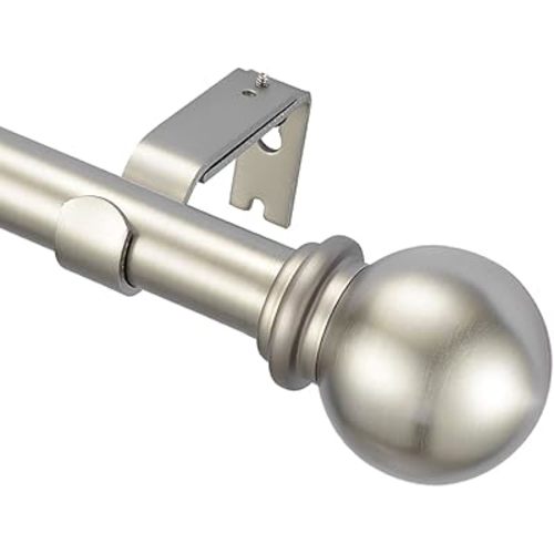 YunNephele Nickel Brushed Window Curtain Rods, 72-144 inches, Classic Ball Finials, Heavy Duty, Adjustable, Holds Up to 28 lbs