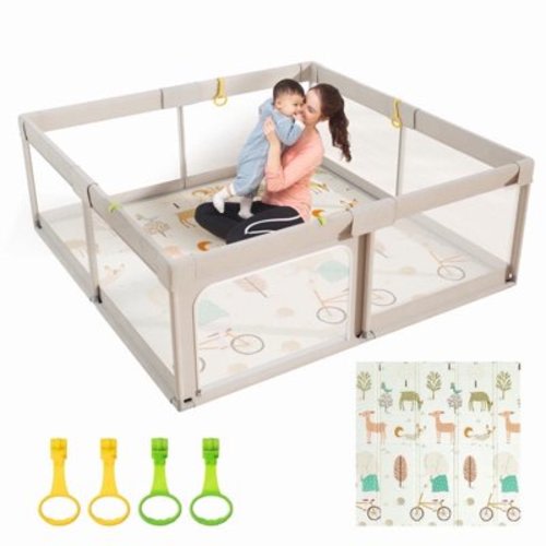 Mloong Baby Playpen with Mat, 59x59 Inches Extra Large Playpen for Babies and Toddlers, Indoor & Outdoor Activity Center, Safety Baby Fence with Gate