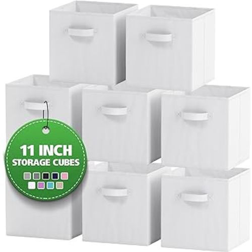 Fabric Storage Cubes for Cube Organizer - 8 Pack Heavy Duty White Storage Bins - 11 Inch Cube Storage Bin, Use As A Clothes Storage Box In Closet, Baskets For Shelves or Cubbies Storage Organizer