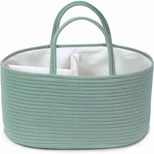 Diaper Caddy Organizer, Empty Gift Basket for Newborn Essentials, Baby Storage Basket, Stylish Gift Bag for Baby Shower, Boys and Girls – Large, Sage Green