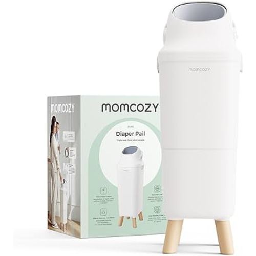 Momcozy Diaper Pail, Triple-Seal Odor Control, Fits Standard Trash Bags | Wide Opening for One-Hand Disposal, 28.86-Inch Ergonomic Height, Large Capacity with Viewing Window and Childproof Lock