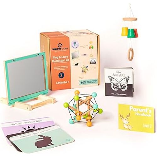 Montessori Toys Box for Newborns | 7 in 1 Sensory & Developmental Toys – Tummy Time Baby Mirror, Bell Chime Mobile, High Contrast Book & More | Early Learning Toy Set for 3-6 Months