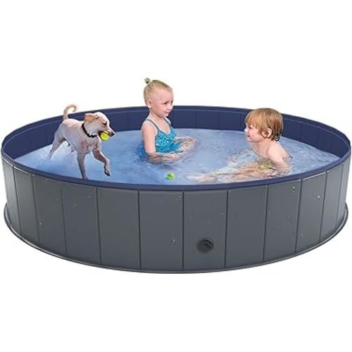 Niubya Foldable Dog Swimming Pool, Collapsible Hard Plastic, Portable Bath Tub for Pets Dogs and Cats, Pet Wading Pool for Indoor and Outdoor, 64 x 12 Inches