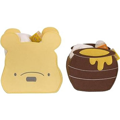 Disney Winnie The Pooh and Hunny Pot Yellow and Brown Two Piece Felt Storage Caddy - 1 Large, 1 Small