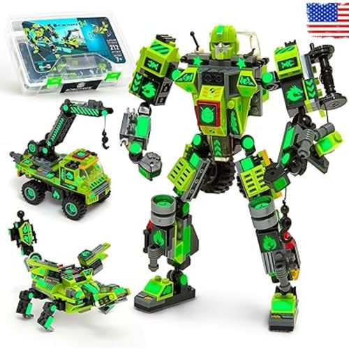 JITTERYGIT Mech Buildable Robot Glow in The Dark STEM Action Figure Toy Set, Cool Space Super Hero Christmas Birthday Gift, Xmas 3 in 1 Present DIY for Boys, Girls, Teen 6 7 8 9 10 Year Olds