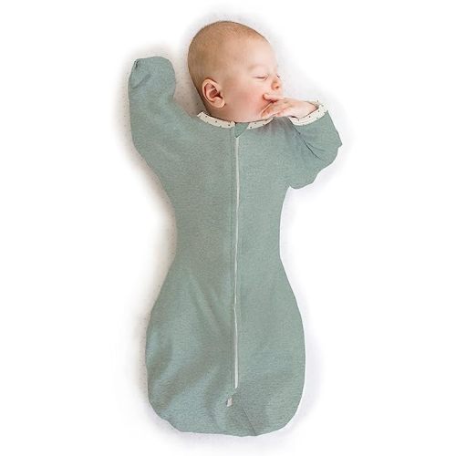 SwaddleDesigns Transitional Swaddle Sack with Arms Up Half-Length Sleeves and Mitten Cuffs, Medium, 3-6 Months, 14-21 lb, Heathered Jadeite (Arms Up Swaddle, Transition Swaddle Sleep Sack)