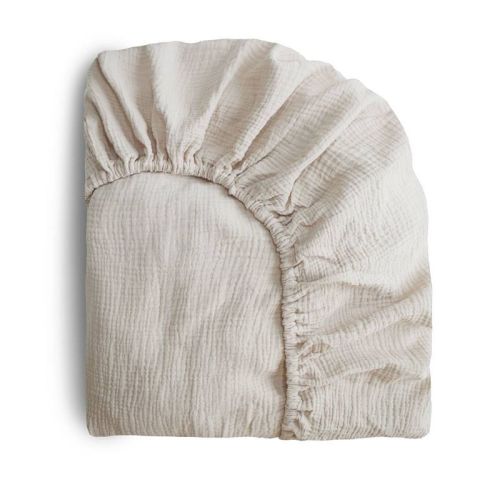 Mushie Extra Soft Muslin Crib Fitted Sheet - Fog
