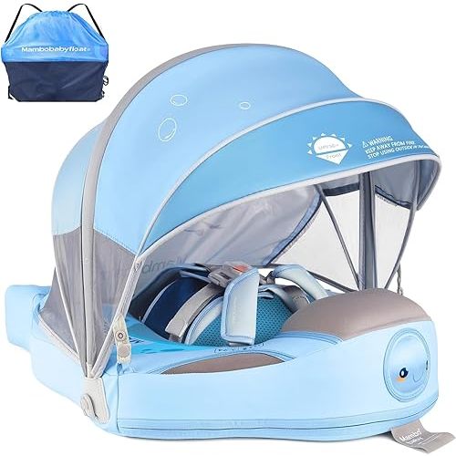 Baby Floats for Pool with Canopy Removable Sun Protection Canopy Mambobaby Float Non Inflatable Upgrade Add Tail Avoid Flip Waterproof Skin-Friendly Infant Swim Float 3-24 Months