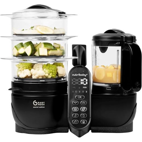 Babymoov Duo Meal Station XL 6-in-1 Baby Food Maker, Large Capacity Steamer Blender Processor, Bottle Warmer, Defroster, Sterilizer for Homemade Baby Food, Black