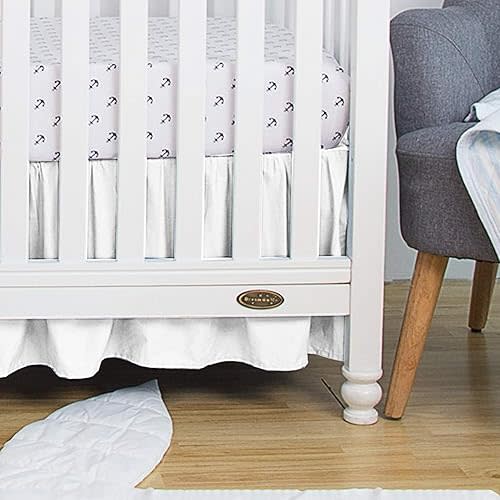 Crib Bed Skirt Split Corner,Dust Ruffle 100% Cotton Nursery Crib Toddler Bedding Skirt for Baby Boys or Girls, Ruffled 14" Drop White Solid