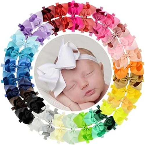 WillingTee Headbands 6 Inch 30 Colors Boutique Grosgrain Ribbon Hair Bows for Baby Girls Infants Toddler Kids Teens and Children