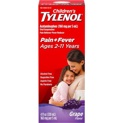 Tylenol Children's Oral Suspension, Fever Reducer and Pain Reliever, Grape, 4 fl oz