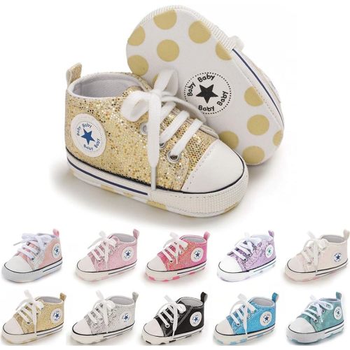 Meckior Baby Girls Boys Canvas Sneakers Soft Sole High-Top Ankle Infant First Walkers Crib Shoes