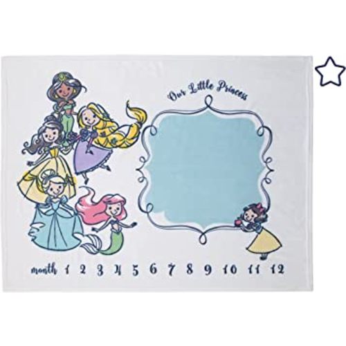 Disney Princess White, Pink, Yellow and Aqua Super Soft Milestone Baby Blanket