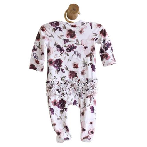 Demi's Dusty Purple Floral Zipper Ruffle Footie