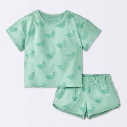 Baby Boys' 2pc Short Sleeve Duck Printed T-Shirt and Shorts Set - Cloud Island™ Green 3-6M