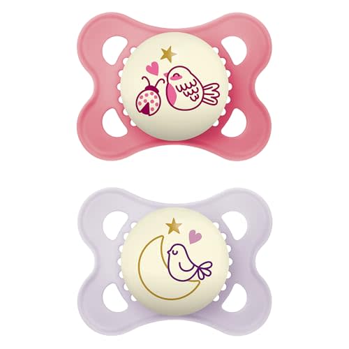 MAM Original Night, Binky for 0-6 Months, BPA-Free Silicone, Glows in The Dark, Best for Newborn Babies, Developed with Medical Experts, 2 Count Binkies, with Sterilizer Case