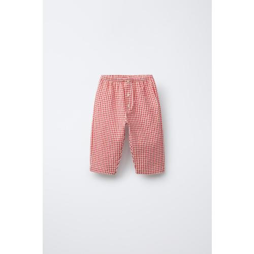 GINGHAM PANTS - Ecru / Red | ZARA United States