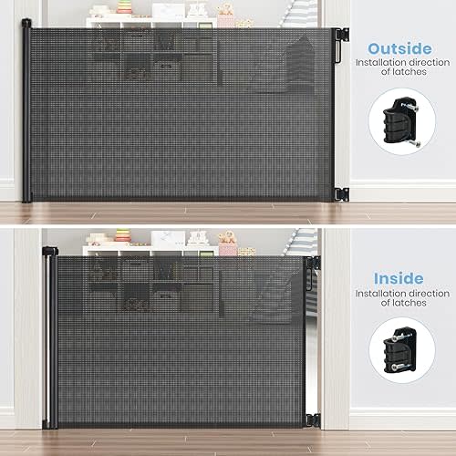 HAMOPY Retractable Baby Gate, 33" Tall, Extends up to 72" Baby Gates Extra Wide, Mesh Gates for Kids or Pets with Alarm, Durable Child Safety Gate for Doorways, Hallways, Stairs, Indoor/Outdoor(Black)