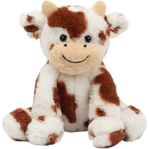 Hopearl Adorable Plush Cow Toy Floppy Dairy Cattle Soft Stuffed Animal Cute Birthday Gifts for Boys Girls Kids Toddlers, Dark Brown, 9''