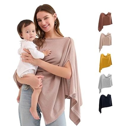 Momcozy Nursing Cover for Breastfeeding, Soft Privacy Poncho, Multi-Use Nursing Shawl, Portable Breast Feeding Covers for Women, Includes Laundry Bag (Brown)