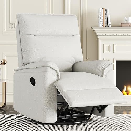LUMISOL Swivel Rocking Recliner Chair for Adults, Nursery Glider Recliner Chair Single Sofa Chair, Linen Fabric Manual Reclining Chair with Padded Armrests for Living Room, Bedroom, Beige