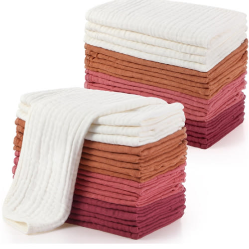 Buryeah 20 Pcs Large 20 x 10 Inch Burp Cloths Multi Colors Washcloths Baby Burping Cloth Diapers 6 Absorbent Layers Face Towels (Multi Colors)