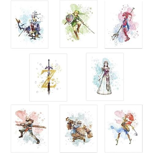 DERMAN HOUSE zeda Poster - Set of 8 (8"x10") Video Game Poster - Legend Wall Art Decor Prints - Posters For Boys Room, Girls Room - Kids Playroom Bedroom Decorations - UNFRAMED