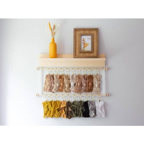 Headband and Bow Holder Shelf Bundle, Cascading 1, 2, 3, or 4 Rod Holder with Lace or Macrame, Girl Nursery Decor, Baby Shower Gift