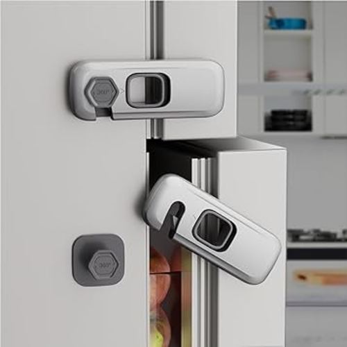 5 Pack Child Proof Refrigerator Lock, Baby Proofing Cabinet Locks, oven lock child safety, fridge lock, for Fridge, Drawers, Dishwasher, Oven, Cupboard, Closet, Adhesive, No Tools Need(Grey)