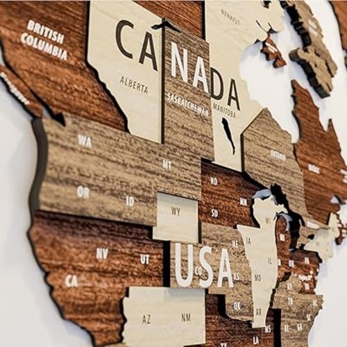 Multilayered 3D Wooden World Map, Travel Map with States and Capitals, Wall Decor For The New House, Gift For Travelers, Office Decor, Birthday Present, Living Room Decoration, Gift for Boys, Educational Activity for Children (L, Mixed)