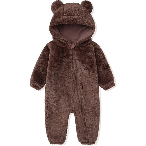 Newborn Baby Snowsuit Fleece Lined Onesie Outfits Warm Hooded Romper for Infant
