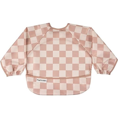 Tiny Twinkle Mess Proof Baby Bib, Full Sleeve Bib Outfit, Waterproof Bib for Toddlers, Machine Washable, Tug Proof Closure - Small 6-24 Months - Checkers Brown