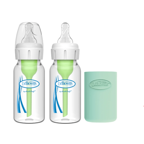 Dr. Brown’s Natural Flow® Anti-Colic Options+™ Narrow Glass Baby Bottle with Silicone Sleeve, 2-Pack