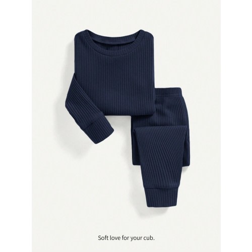 Cozy Cub Baby Boy Snug Fit Pajamas Set Including Solid Color Long-Sleeved Top And Pants