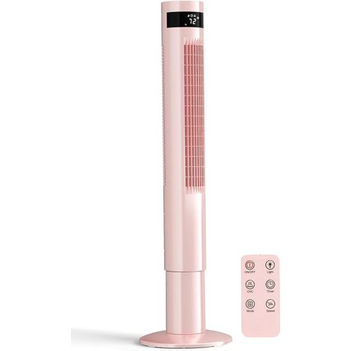 Antarctic Star 43 inch Tower Fan Portable Electric Oscillating Fan Quiet Remote Control Bladeless Floor Fan 3-Spped Wind Mode 12H Timer Bedroom Office Pink