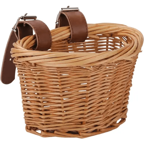 Wicker D-Shaped Bicycle Basket for Kids