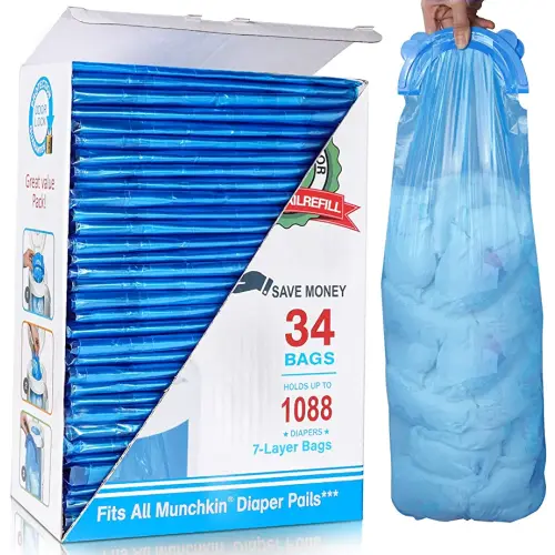 Diaper Pail Refill Bags, 1088 Counts, 34 Bags, Fully Compatible with Arm&Hammer Disposal System