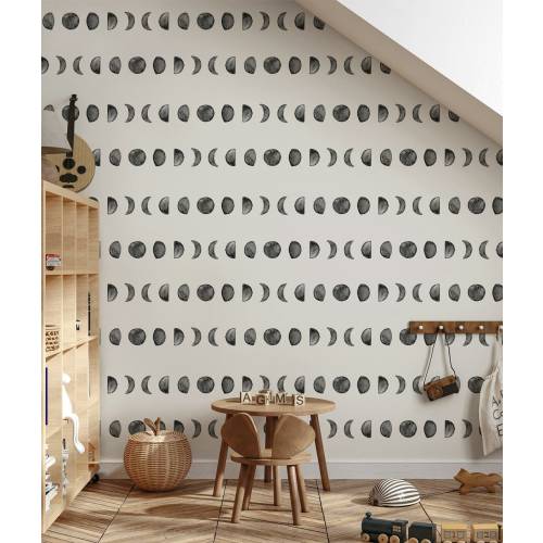 The Phases Of The Moon Gray Fullmoon Wallpaper Self Adhesive Peel & Stick Wall Murals Wall Decoration Minimalistic Scandinavian Removable