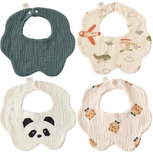 4 Pack Baby Bandana Bibs - Super Absorbent for Drooling & Teething - Soft, Flower Shape (0-24 Months)