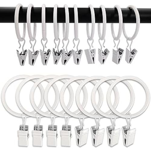 100 Pack Metal Curtain Rings with Clips, Drapery Clips Hooks, Decorative Curtain Rod Clips 1.5 in Interior Diameter, Rustproof White