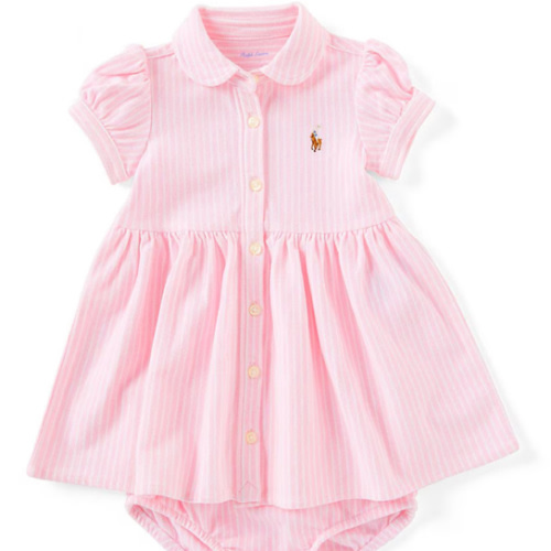Ralph Lauren Baby Girls Stripe Knit Oxford Dress & Bloomers Set